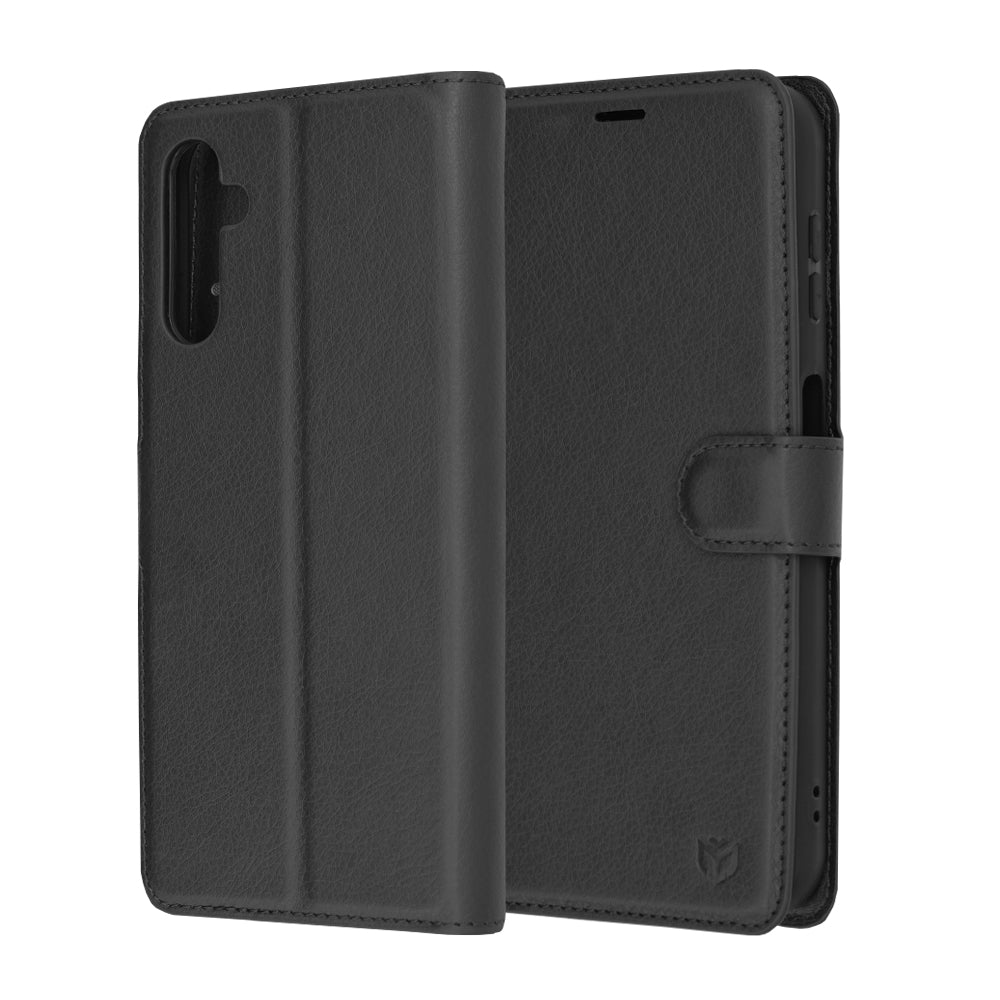 Custodia per Samsung Galaxy A14 A145 / A14 5G A146, Techsuit, Leather Folio, Nera