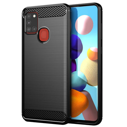 Custodia per Samsung Galaxy A21s A217, Techsuit, Carbonio, Nera