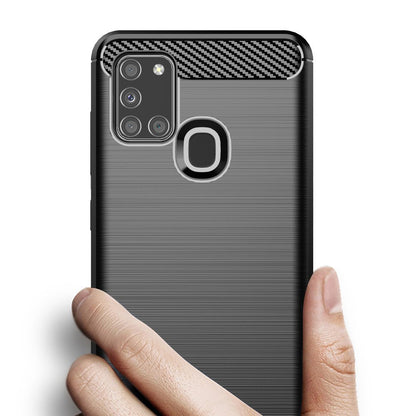 Custodia per Samsung Galaxy A21s A217, Techsuit, Carbonio, Nera