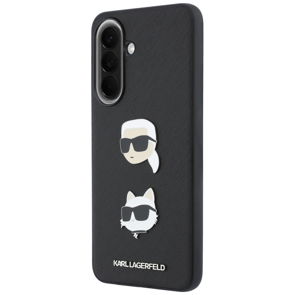 Custodia per Samsung Galaxy A37 5G, Karl Lagerfeld, Spille con teste di Karl e Choupette e logo, Nera