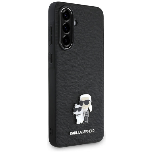 Custodia per Samsung Galaxy A56 A566, Karl Lagerfeld, Saffiano Karl & Choupette Metal, Nera