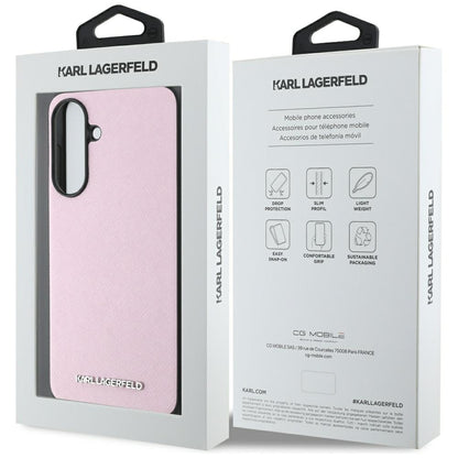 Custodia per Samsung Galaxy A56 A566, Karl Lagerfeld, Saffiano Metal Logo, Rosa