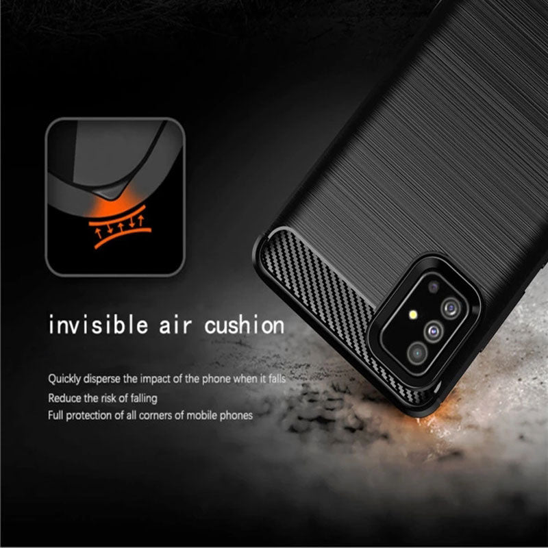 Custodia per Samsung Galaxy A71 A715, Techsuit, Carbonio, Nera