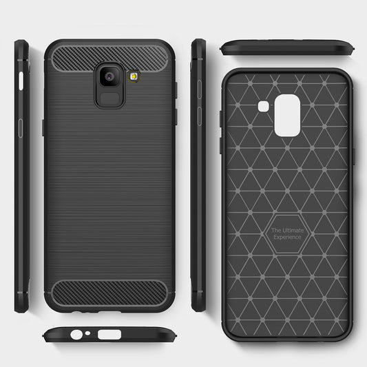 Custodia per Samsung Galaxy J6 J600, Techsuit, Carbonio, Nera