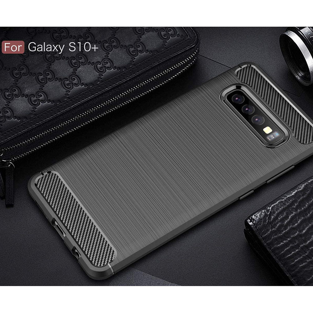 Custodia per Samsung Galaxy S10+ G975, Techsuit, Carbonio, Nera