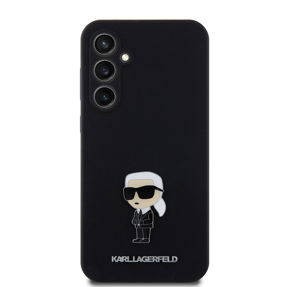 Custodia per Samsung Galaxy S23 FE S711, Karl Lagerfeld, Silicone Ikonik Karl Metal, Nera