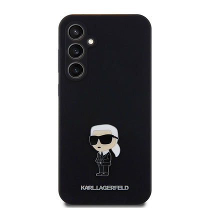 Custodia per Samsung Galaxy S23 FE S711, Karl Lagerfeld, Silicone Ikonik Karl Metal, Nera