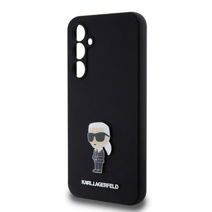 Custodia per Samsung Galaxy S23 FE S711, Karl Lagerfeld, Silicone Ikonik Karl Metal, Nera
