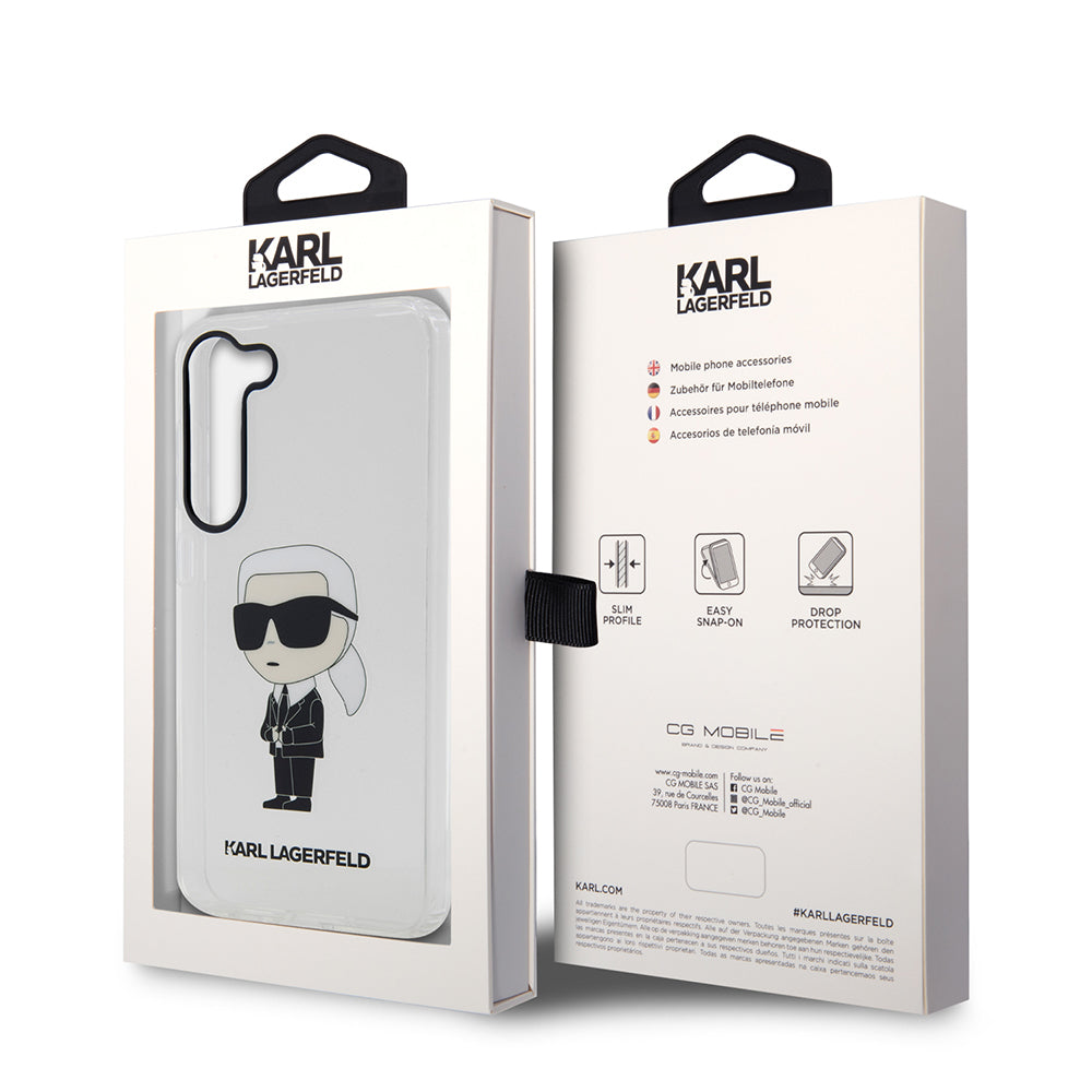 Custodia per Samsung Galaxy S23+ S916, Karl Lagerfeld, Ikonik Karl, Trasparente
