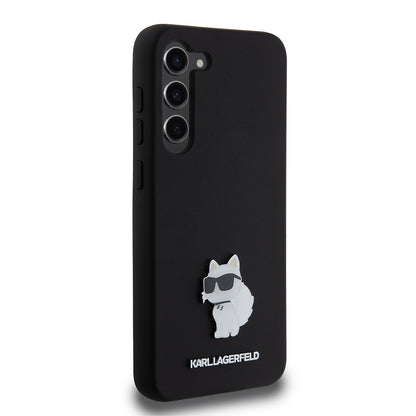Custodia per Samsung Galaxy S23+ S916, Karl Lagerfeld, Silicone Choupette Metal, Nera