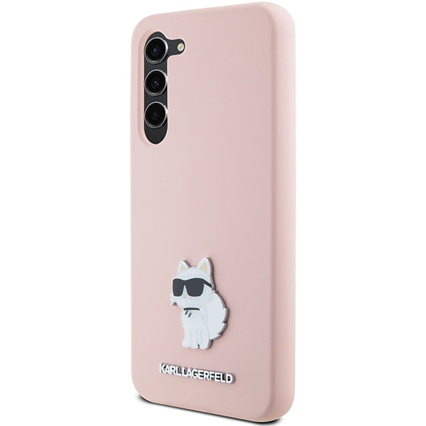Custodia per Samsung Galaxy S23+ S916, Karl Lagerfeld, Silicone Choupette Metal, Rosa