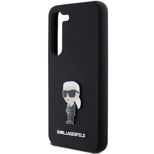 Custodia per Samsung Galaxy S23+ S916, Karl Lagerfeld, Silicone Ikonik Karl Metal, Nera