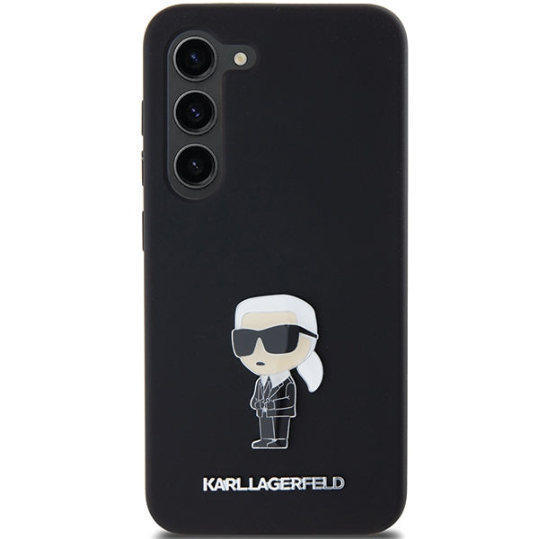 Custodia per Samsung Galaxy S23+ S916, Karl Lagerfeld, Silicone Ikonik Karl Metal, Nera
