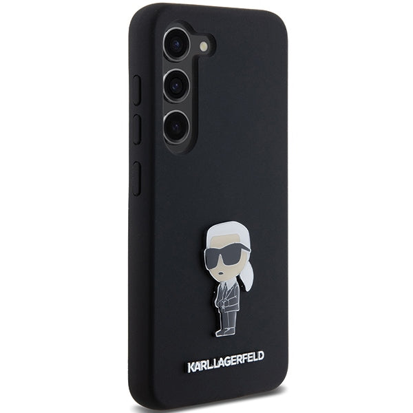 Custodia per Samsung Galaxy S23+ S916, Karl Lagerfeld, Silicone Ikonik Karl Metal, Nera
