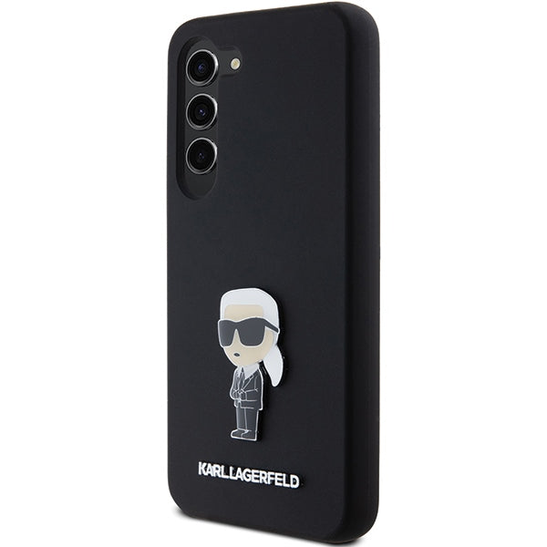 Custodia per Samsung Galaxy S23+ S916, Karl Lagerfeld, Silicone Ikonik Karl Metal, Nera