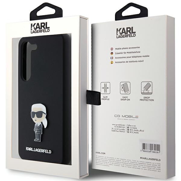 Custodia per Samsung Galaxy S23+ S916, Karl Lagerfeld, Silicone Ikonik Karl Metal, Nera