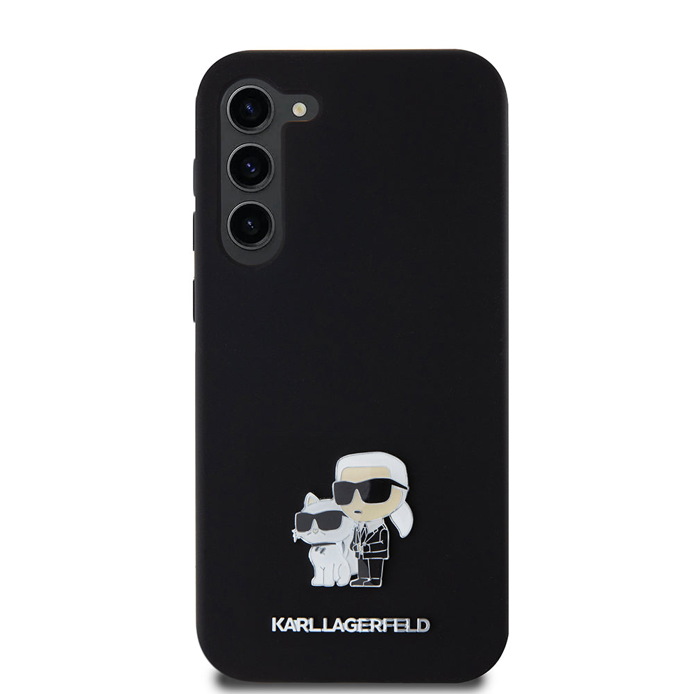 Custodia per Samsung Galaxy S23+ S916, Karl Lagerfeld, Silicone Karl & Choupette Metal, Nera