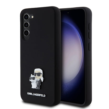 Custodia per Samsung Galaxy S23+ S916, Karl Lagerfeld, Silicone Karl & Choupette Metal, Nera