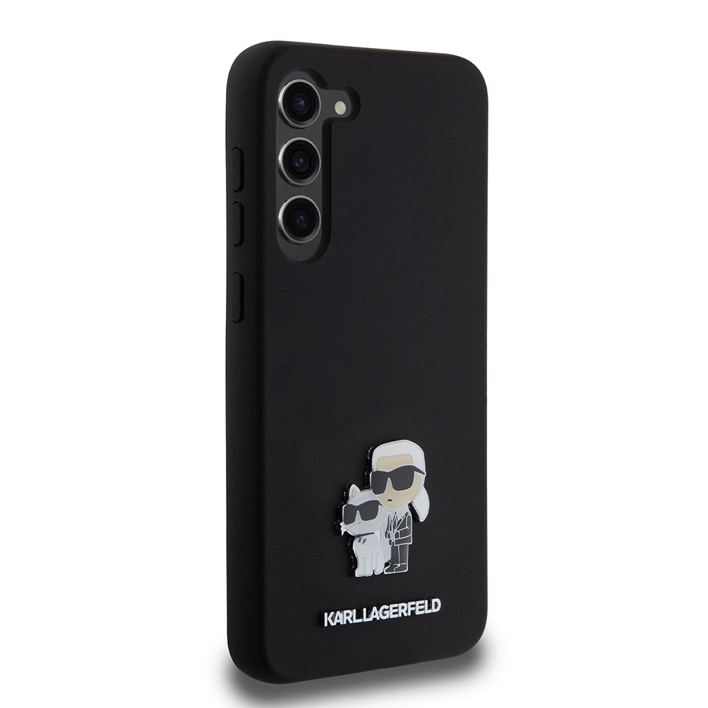 Custodia per Samsung Galaxy S23+ S916, Karl Lagerfeld, Silicone Karl & Choupette Metal, Nera