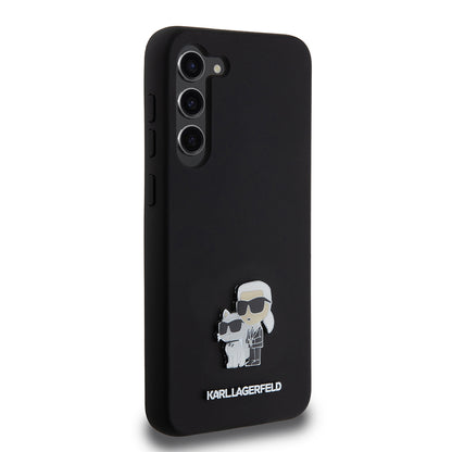 Custodia per Samsung Galaxy S23+ S916, Karl Lagerfeld, Silicone Karl & Choupette Metal, Nera