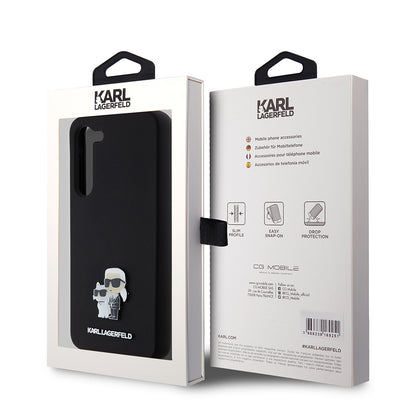 Custodia per Samsung Galaxy S23+ S916, Karl Lagerfeld, Silicone Karl & Choupette Metal, Nera