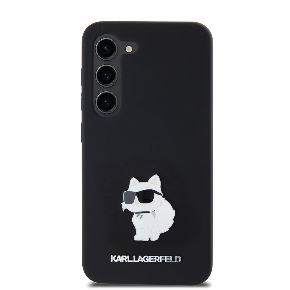 Custodia per Samsung Galaxy S23 S911, Karl Lagerfeld, Silicone Choupette Metal, Nera