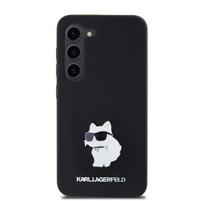 Custodia per Samsung Galaxy S23 S911, Karl Lagerfeld, Silicone Choupette Metal, Nera