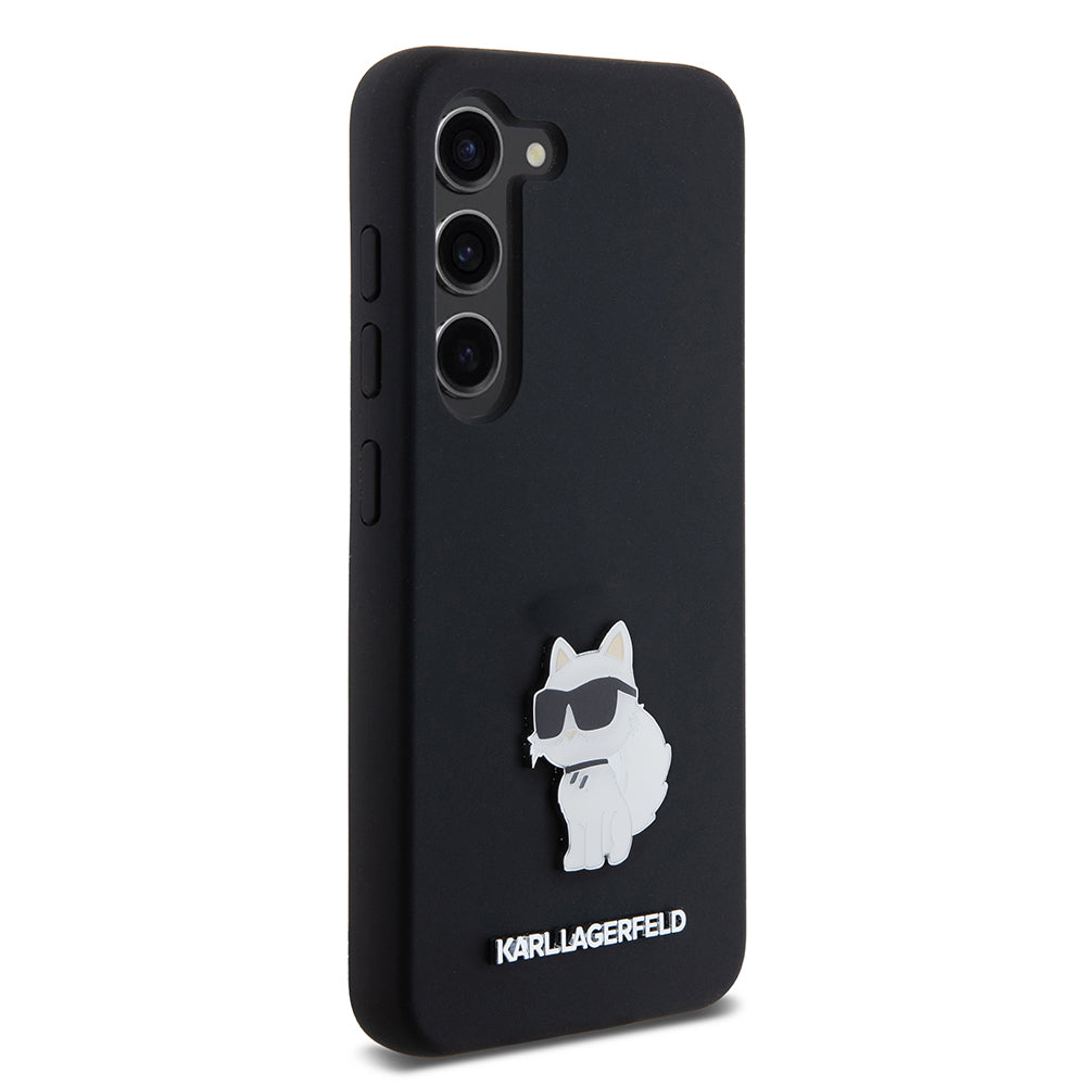 Custodia per Samsung Galaxy S23 S911, Karl Lagerfeld, Silicone Choupette Metal, Nera