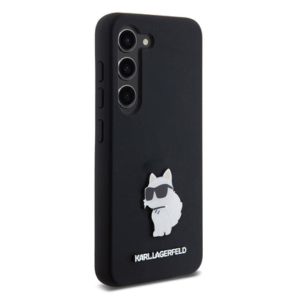 Custodia per Samsung Galaxy S23 S911, Karl Lagerfeld, Silicone Choupette Metal, Nera