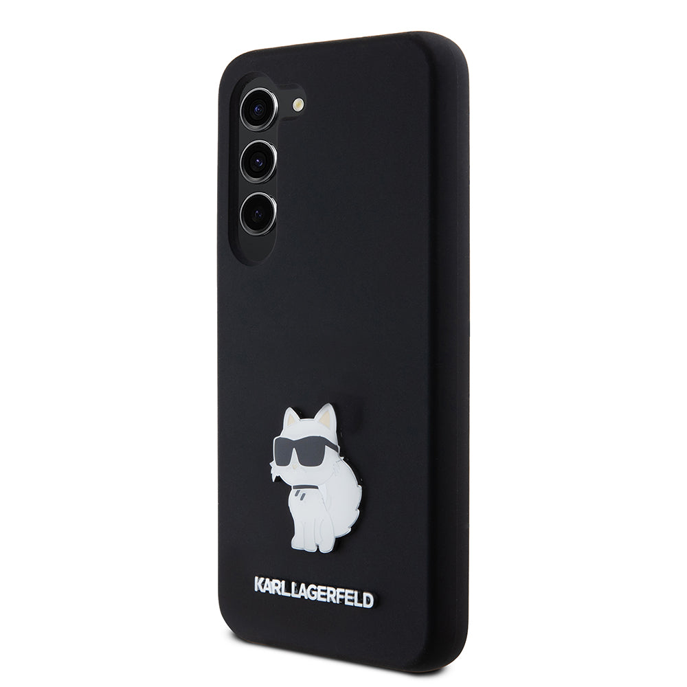 Custodia per Samsung Galaxy S23 S911, Karl Lagerfeld, Silicone Choupette Metal, Nera