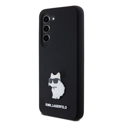 Custodia per Samsung Galaxy S23 S911, Karl Lagerfeld, Silicone Choupette Metal, Nera
