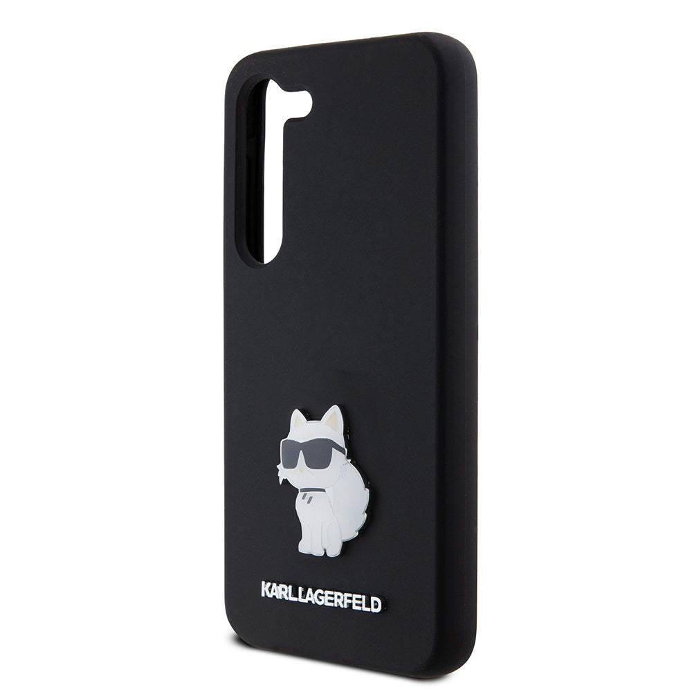 Custodia per Samsung Galaxy S23 S911, Karl Lagerfeld, Silicone Choupette Metal, Nera