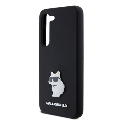 Custodia per Samsung Galaxy S23 S911, Karl Lagerfeld, Silicone Choupette Metal, Nera