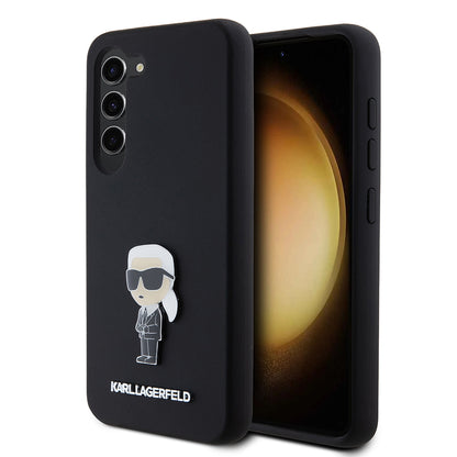 Custodia per Samsung Galaxy S23 S911, Karl Lagerfeld, Silicone Ikonik Karl Metal, Nera
