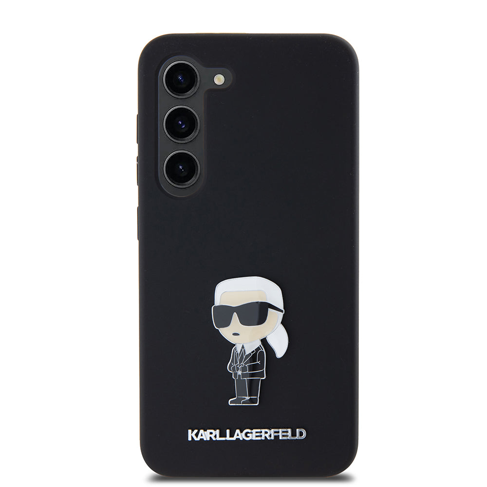 Custodia per Samsung Galaxy S23 S911, Karl Lagerfeld, Silicone Ikonik Karl Metal, Nera