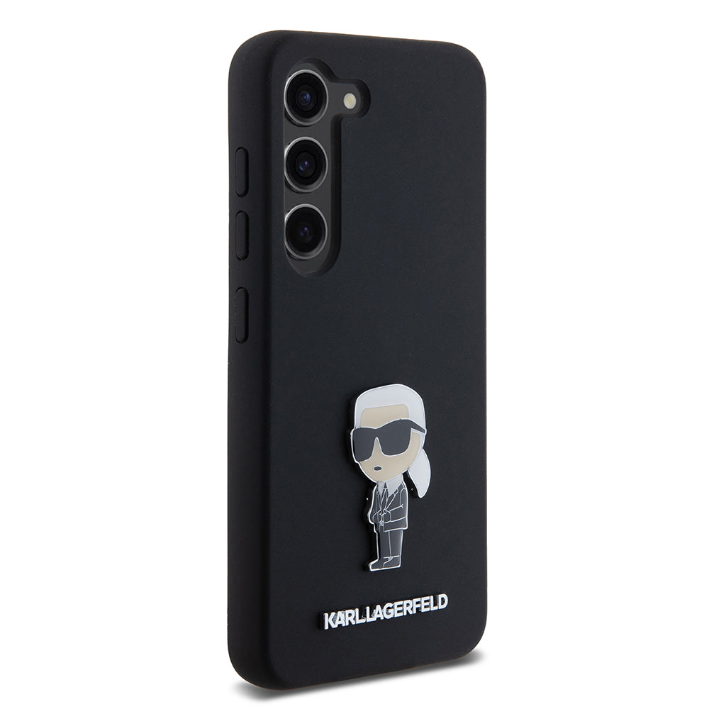 Custodia per Samsung Galaxy S23 S911, Karl Lagerfeld, Silicone Ikonik Karl Metal, Nera