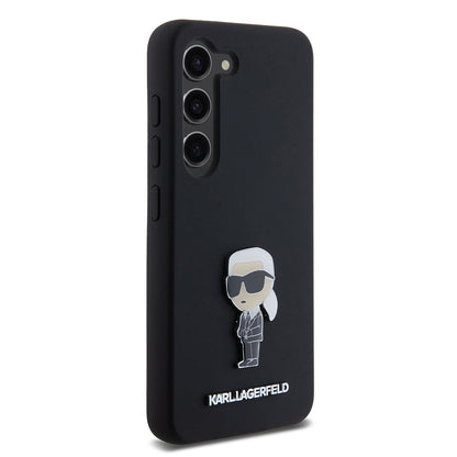 Custodia per Samsung Galaxy S23 S911, Karl Lagerfeld, Silicone Ikonik Karl Metal, Nera