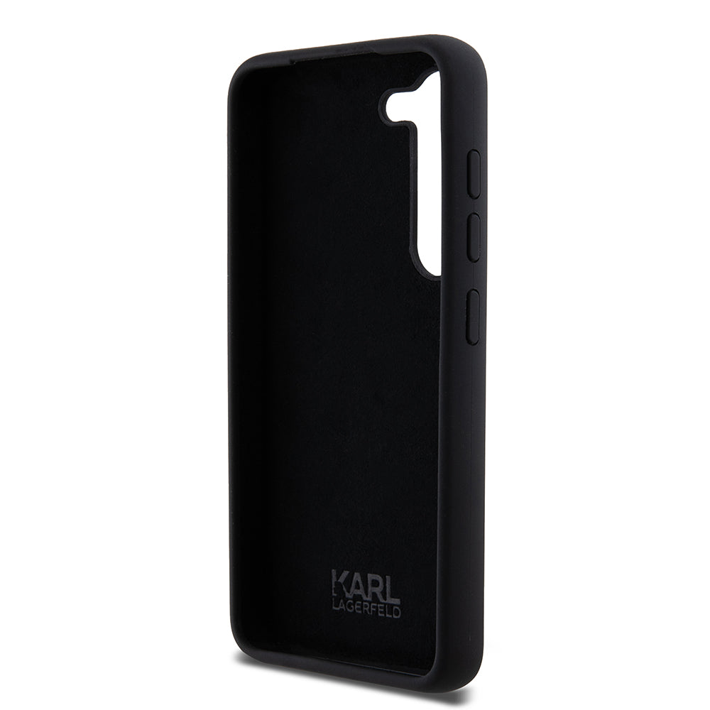 Custodia per Samsung Galaxy S23 S911, Karl Lagerfeld, Silicone Ikonik Karl Metal, Nera