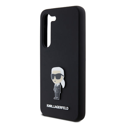Custodia per Samsung Galaxy S23 S911, Karl Lagerfeld, Silicone Ikonik Karl Metal, Nera