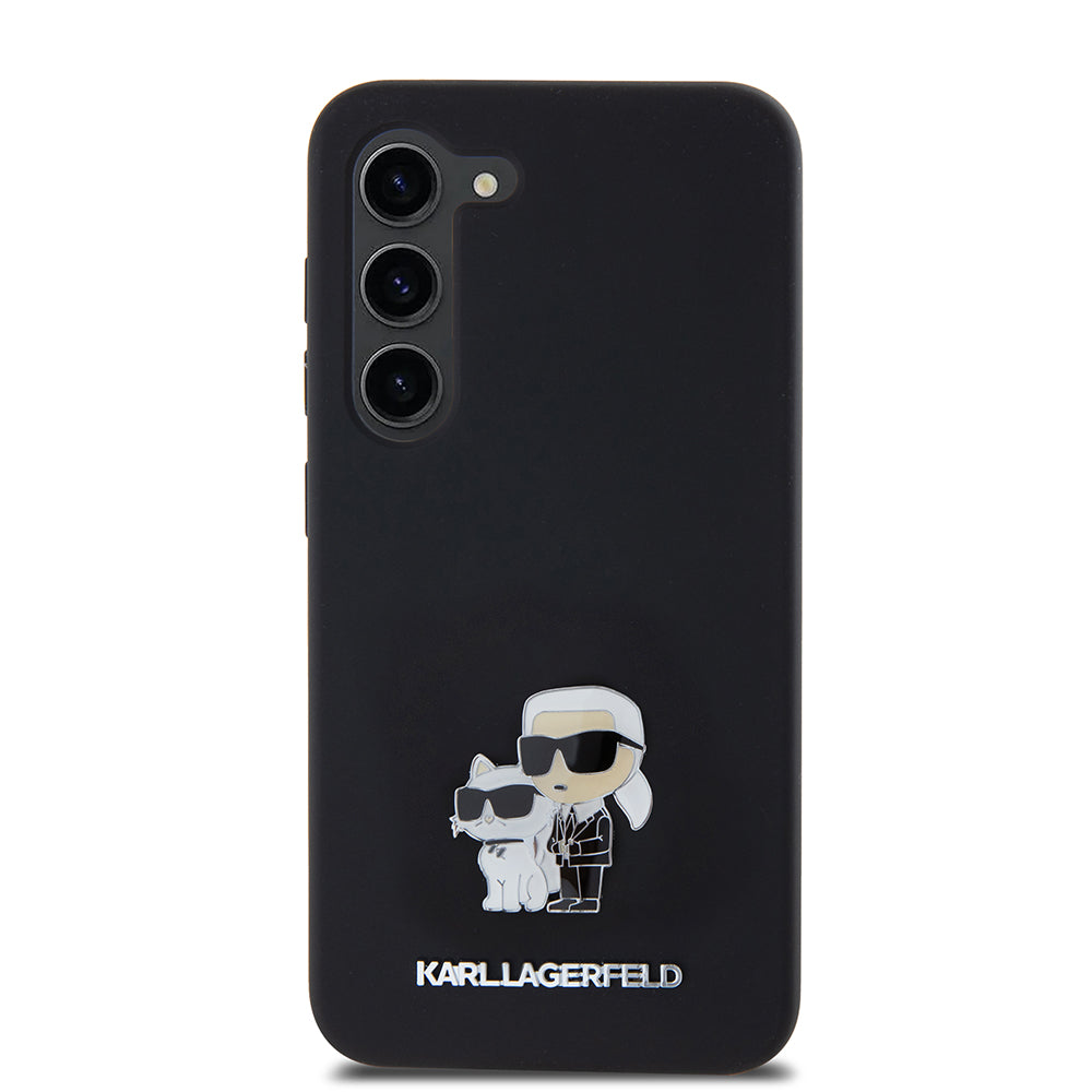 Custodia per Samsung Galaxy S23 S911, Karl Lagerfeld, Silicone Karl & Choupette Metal, Nera