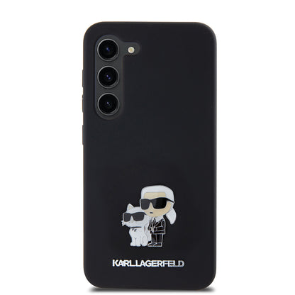 Custodia per Samsung Galaxy S23 S911, Karl Lagerfeld, Silicone Karl & Choupette Metal, Nera