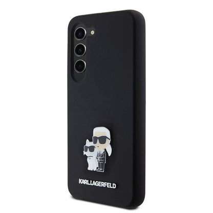 Custodia per Samsung Galaxy S23 S911, Karl Lagerfeld, Silicone Karl & Choupette Metal, Nera