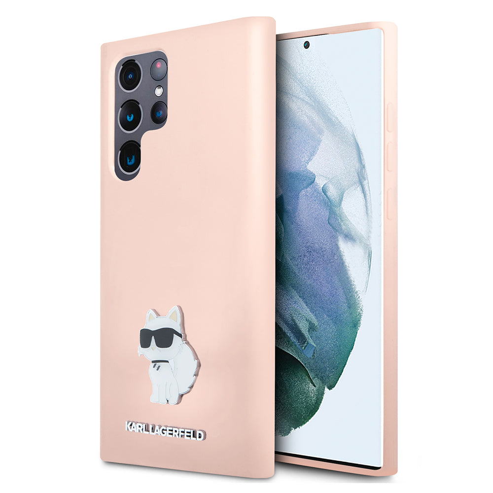 Custodia per Samsung Galaxy S23 Ultra S918, Karl Lagerfeld, Silicone Choupeete Metal, Rosa