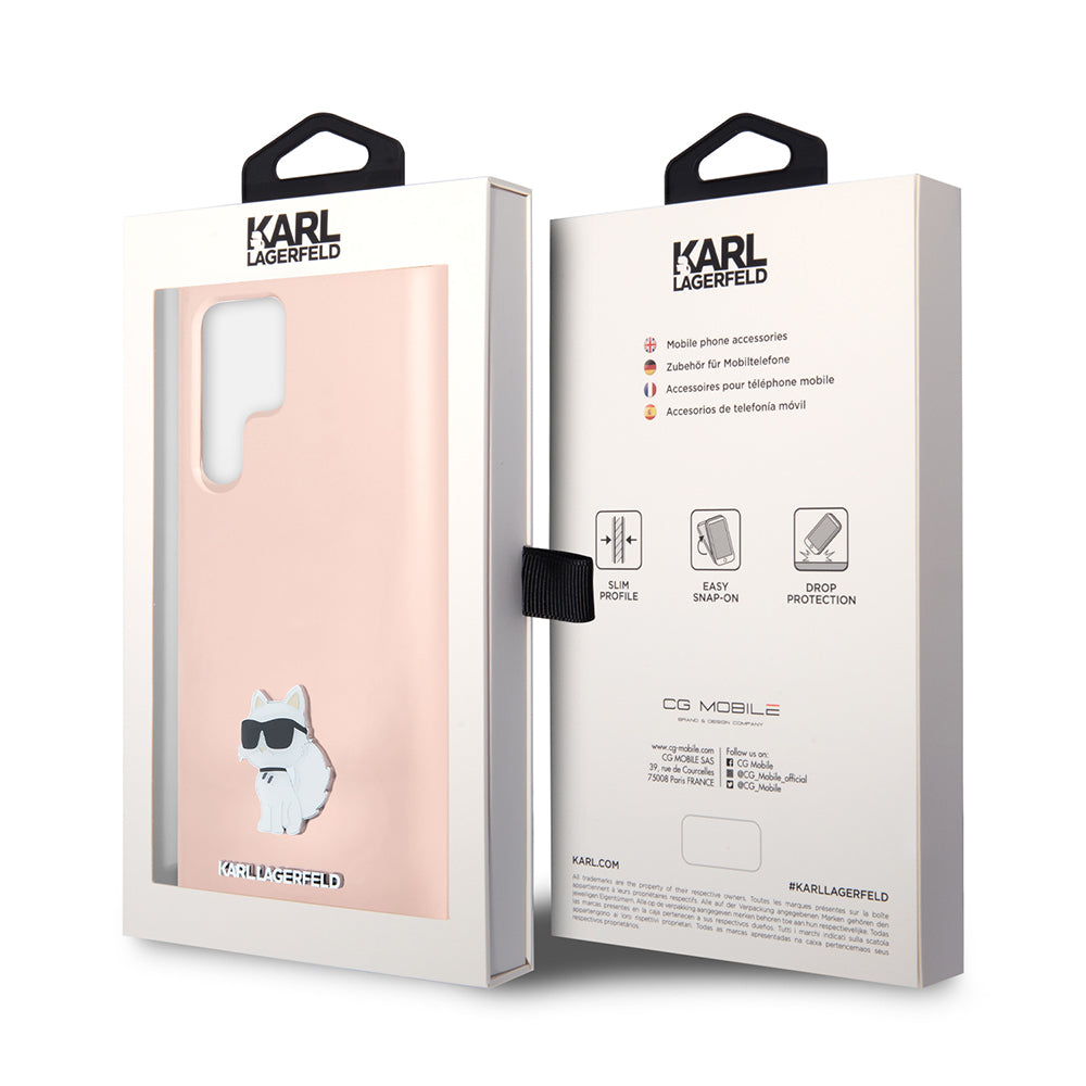 Custodia per Samsung Galaxy S23 Ultra S918, Karl Lagerfeld, Silicone Choupeete Metal, Rosa
