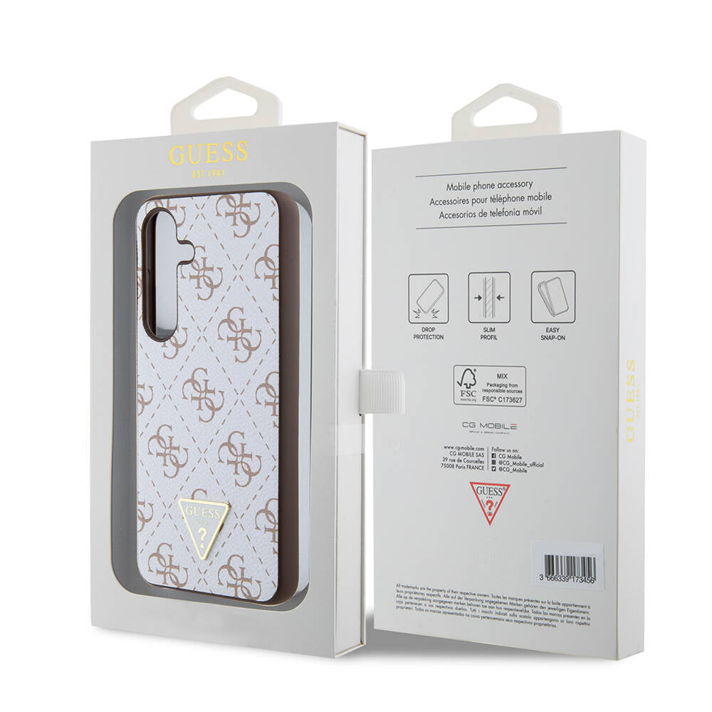 Custodia per Samsung Galaxy S24+ S926, Guess, 4G Triangle Logo, Bianca