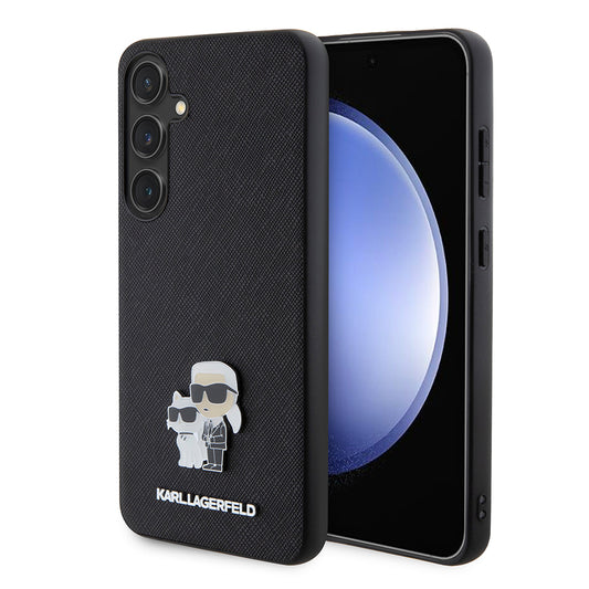 Custodia per Samsung Galaxy S24+ S926, Karl Lagerfeld, Saffiano Karl & Choupette Metal, Nera