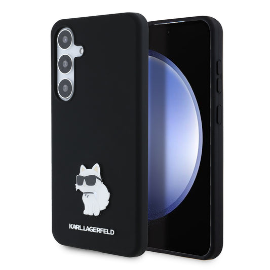 Custodia per Samsung Galaxy S24+ S926, Karl Lagerfeld, Silicone Choupette Metal, Nera