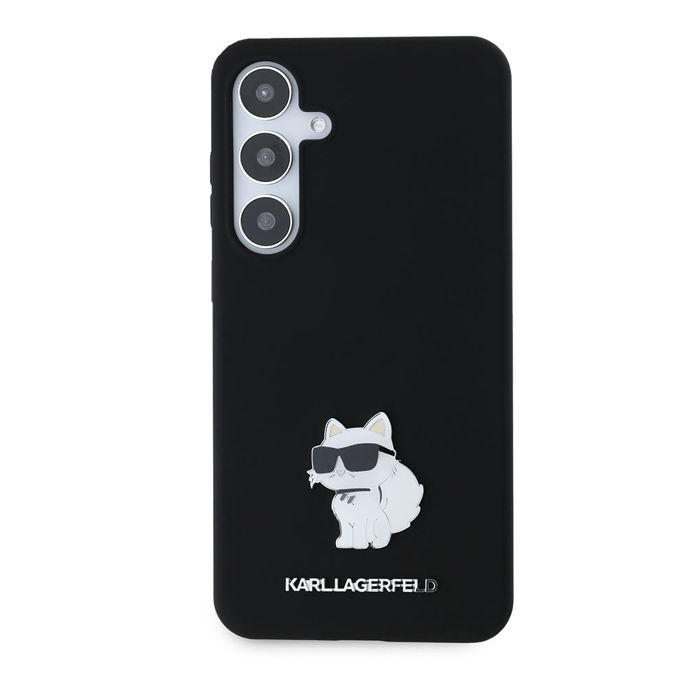 Custodia per Samsung Galaxy S24+ S926, Karl Lagerfeld, Silicone Choupette Metal, Nera