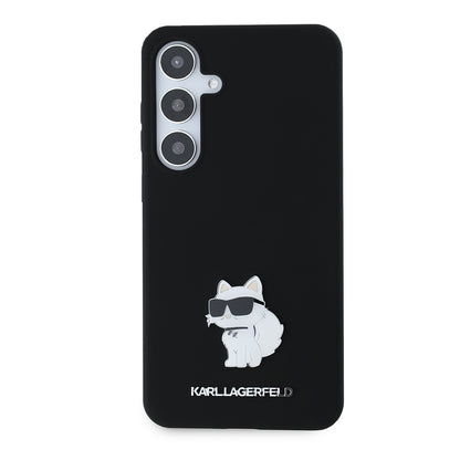 Custodia per Samsung Galaxy S24+ S926, Karl Lagerfeld, Silicone Choupette Metal, Nera