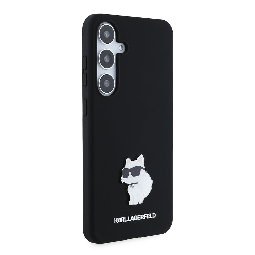 Custodia per Samsung Galaxy S24+ S926, Karl Lagerfeld, Silicone Choupette Metal, Nera